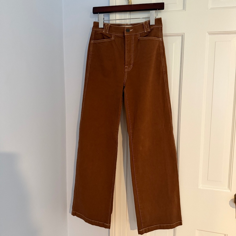 NWT Madewell The Emmett Wide Leg Pant Garment Dyed Edition in Clifftop Brown 25